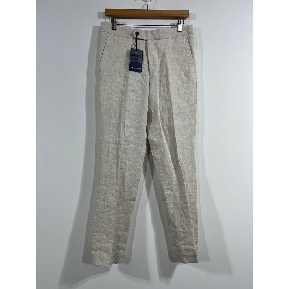 Bespoke Coastal Beachy Resort Linen Straight Leg Pants Beige 30x30 NEW